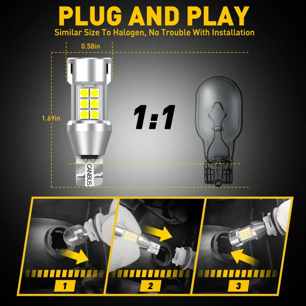AUXITO 2 قطعة W16W T15 LED لا خطأ 912 921 LED لمبة Canbus مع مروحة عالية الطاقة عكس مصباح إشارة أضواء السيارة 12 فولت 2000LM الأبيض