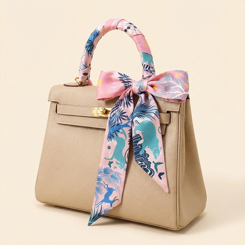 Sommer Frauen Dschungel Tier Druck Satin Band 90 cm Haar Schal Hals Wrap Tasche Gürtel Geschenk Dekoration – Detail 4
