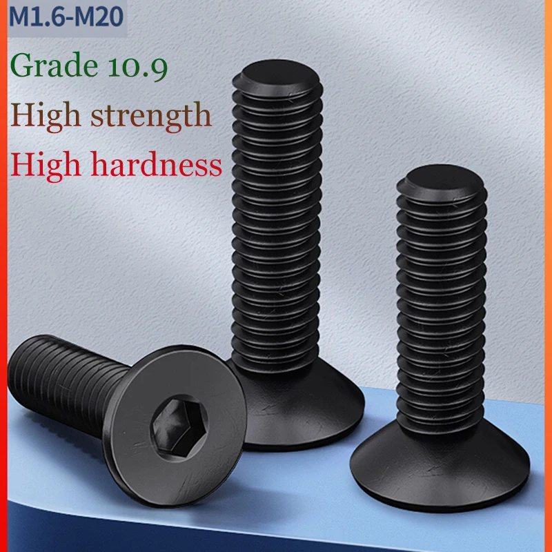 

10 Pcs 10.9 Grade High Strength Black M2 M2.5 M3 Countersunk Head Hexagon Socket Screw Extended Flat Head Screw Bolt