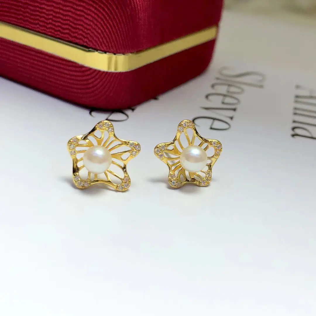 

Оптовая продажа, серьги из стерлингового серебра S925, фурнитура для крепления, базовые монтажные детали, аксессуар для жемчуга 4-5 мм, 5 пар/лот