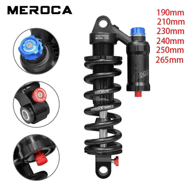 Amortiguador MEROCA RCT2 190/210/230/240/250/265mm 550lbs amortiguador de resorte de suspensión trasera de bicicleta de montaña