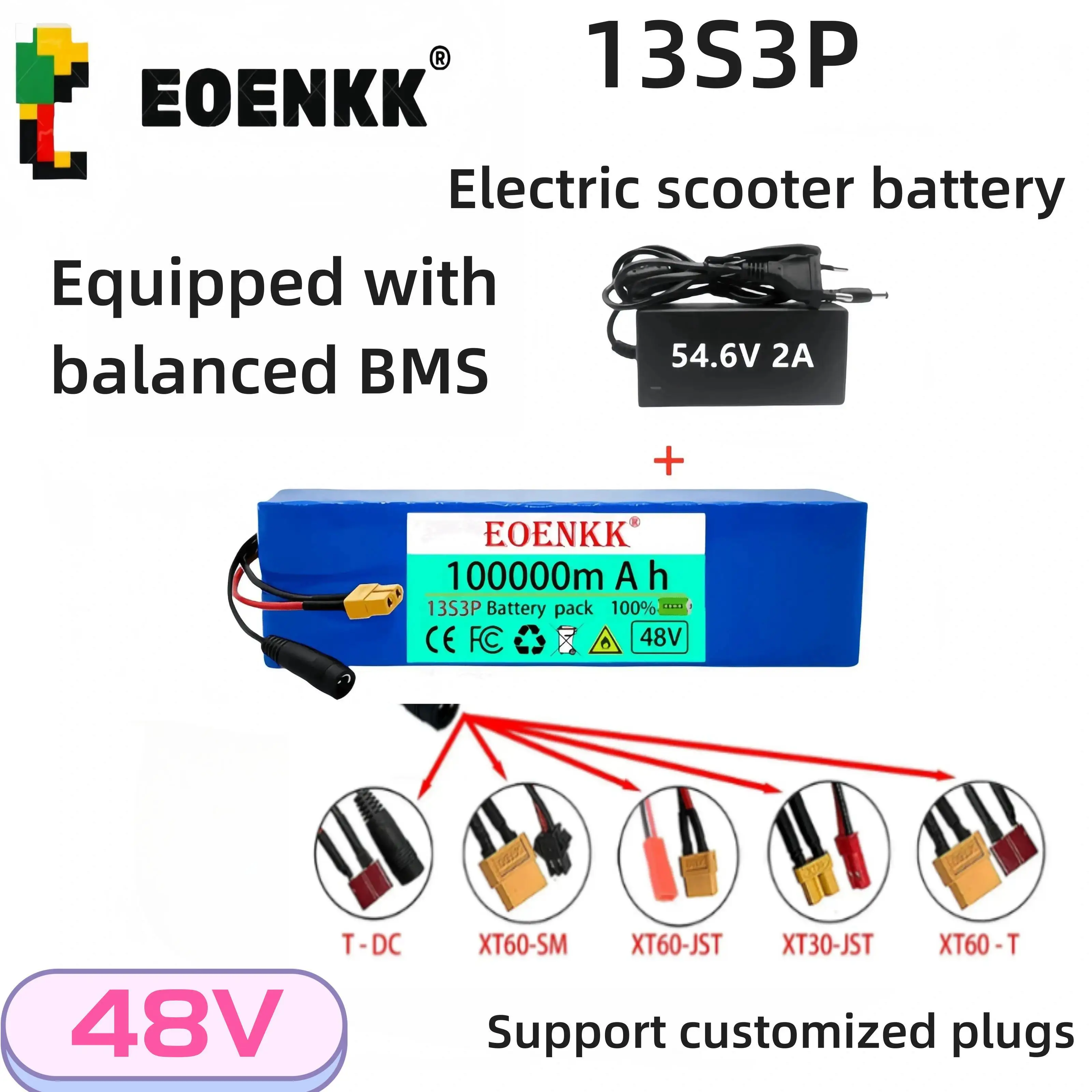 

13S3P 48V lithium-ion battery pack 100000mah48V100Ah 1000W suitable for 54.6V electric bicycles and scooters with BMS+charger