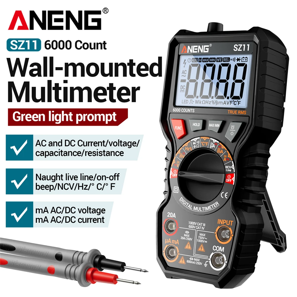 

Digital Multimeter Tester AC/DC Current Voltage Resistance Capacitor Hz NCV Induction Wall-mounted ANENG SZ11 Electrician Tools