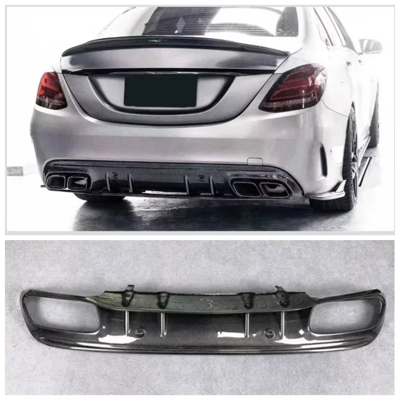 

For W205 Mercedes Benz C Class C43 C63 2015-2021 Real Carbon Fiber Rear Bumper Lip Diffuser Spoiler Exhaust Body Kit