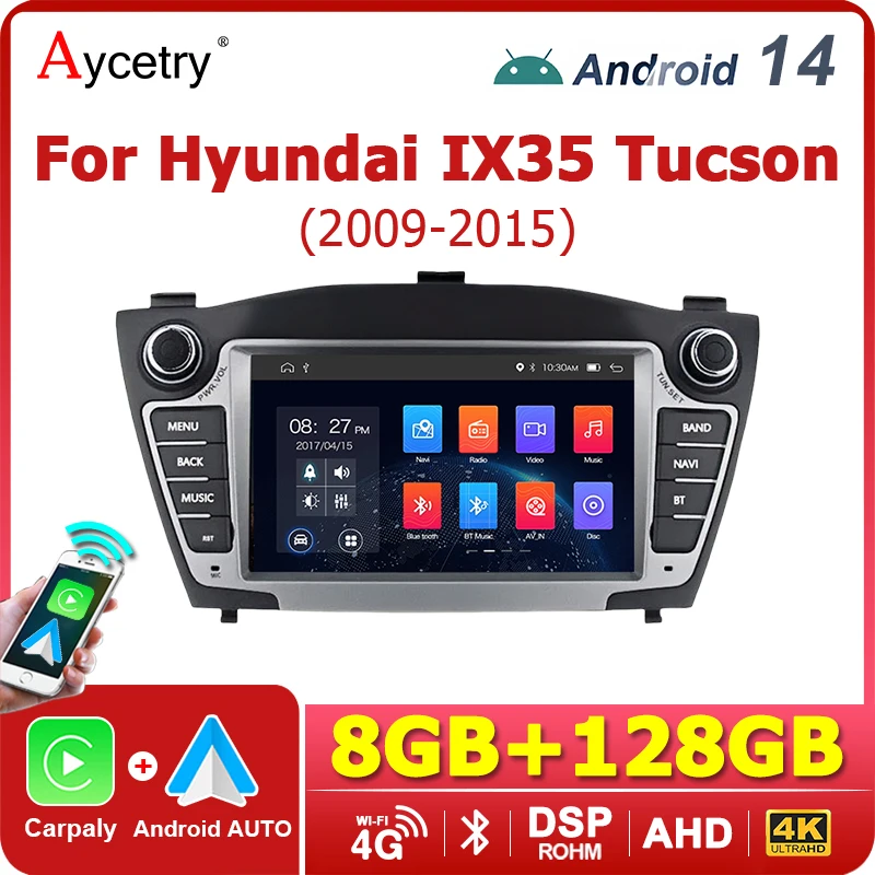 Carplay 2 DIN 7'' Android 14 Car Radio For Hyundai IX35 Tucson 2009-2015 Android AUTO multimedia player Navigation bluetooth