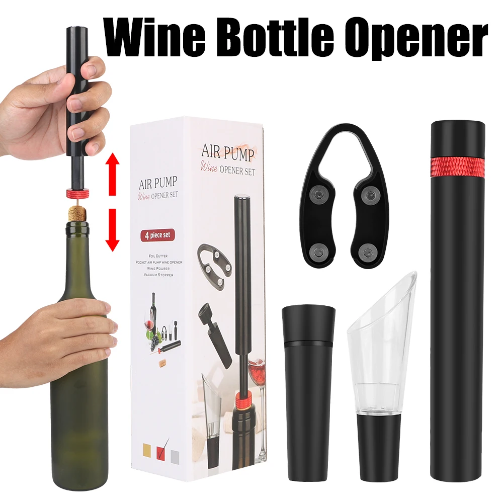 Air Pressure Vacuum Wine Stopper 4 Pcs/Set Pin Type Cork Out Tool Wine Pourer Wine Opener for Red Wine Foil Cutter