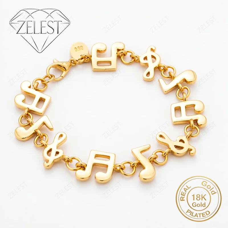 925 Sterling Silver 18K Gold Plated 8 Inch Exquisite Musical Note Bracelet Women's Fashion Wedding Party Accessories