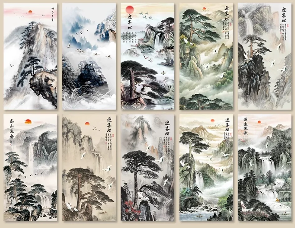 

10Style Choose Chinese Style Sunrise Landscape Print Art Canvas Poster, for Living Room Decor, Home Wall Picture