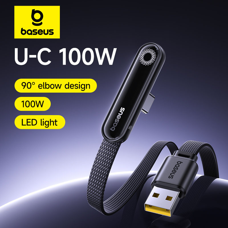 Baseus MVP3 Elbowed 100W USB Cable For Huawei Honor LED USB Cable Type C for Tablet Fast Charging Data Wire