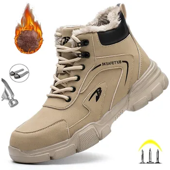 Winter Plüsch Arbeit Stiefel Für Männer Ankle Anti-smash Anti-punktion Sicherheit Schuhe Stahl Kappe Schutzhülle Männliche Schuhe unzerstörbar
