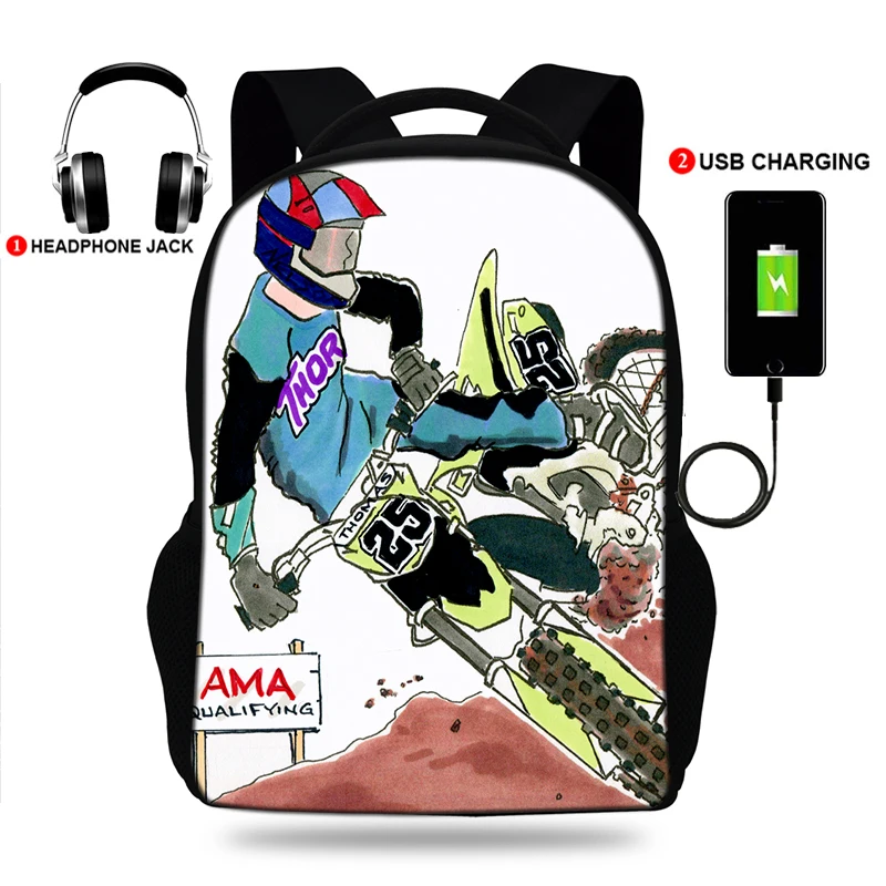 School Bags 3D Print Kids Backpack Schoolbag Motorcycle Motocross Print Bookbags For Teenager Girls Boys Children Book Bag