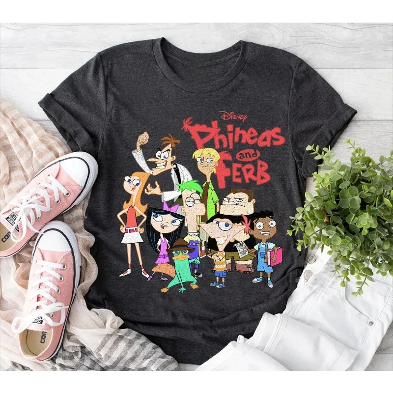 디즈니 피니어스와 퍼브 그룹 캐릭터 재미있는 만화 셔츠, 디즈니 가족 매칭 셔츠, 디즈니랜드 여행 복장