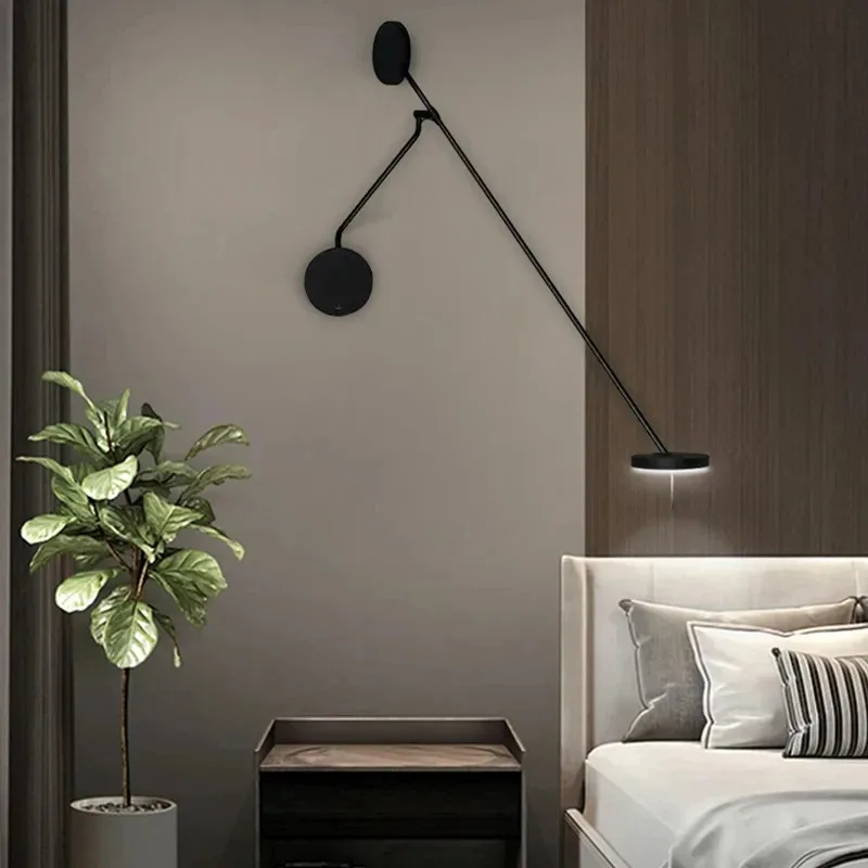

Black Wall Lamp For Bedroom Study Room With Adjustable Swing Arm Sconce Creative Long Pole Flexible Light