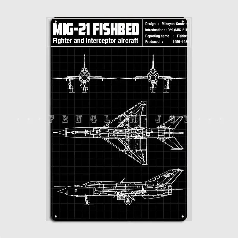 Mig 21 Fishbed Metal Plaque Poster Club Mural Create Plaques Tin Sign Posters