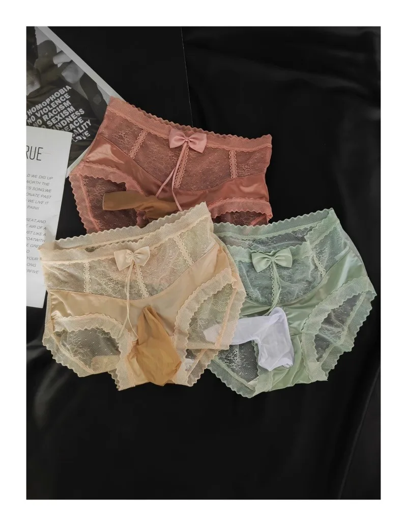 الرجال الحقيبة سراويل الدانتيل المرقعة القوس جوفاء بيكيني ملخصات مثير سيسي سراويل الملابس الداخلية تنفس شير الملابس الداخلية سراويل داخلية للرجال #4
