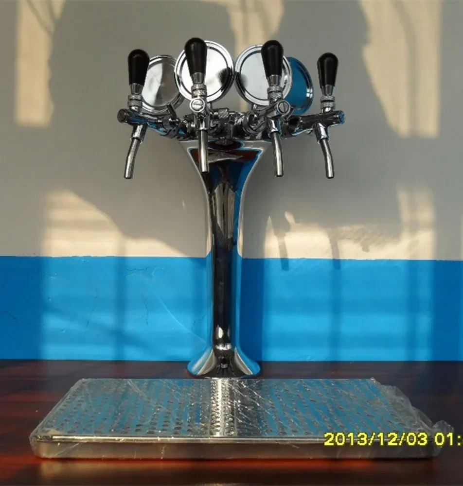 Hot selling Keg Kegerator Beer Dispenser Unit /4 Beer Faucets Column, Silver Color Beer Tower with 4 Taps and Drip Tray