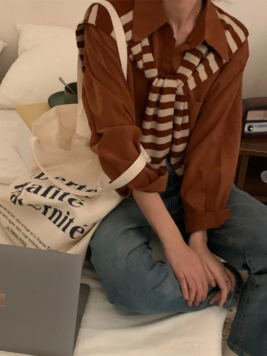 

Ele Suede Long Sve irt Повседневная верхняя одежда для поездок на работу на пуговицах Прямой крой Удлиненный свободный крой Женский irt