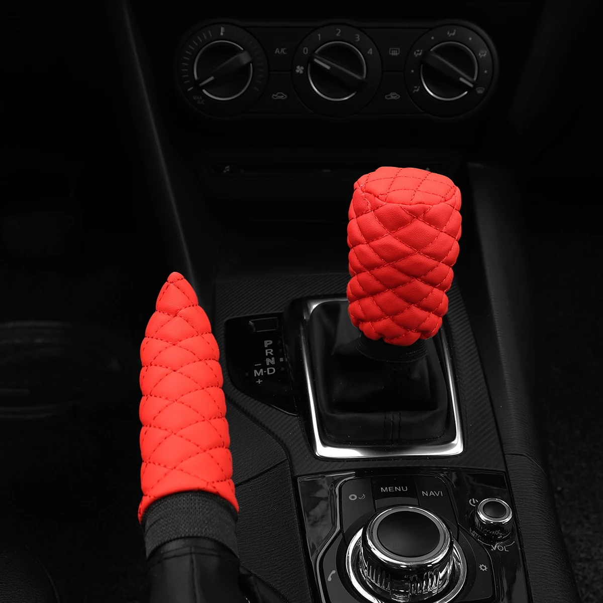 2 Sets PU Leather Stereo Embroidery Car Handbrake Cover Handle Set Manual Gear General Automotive Supplies