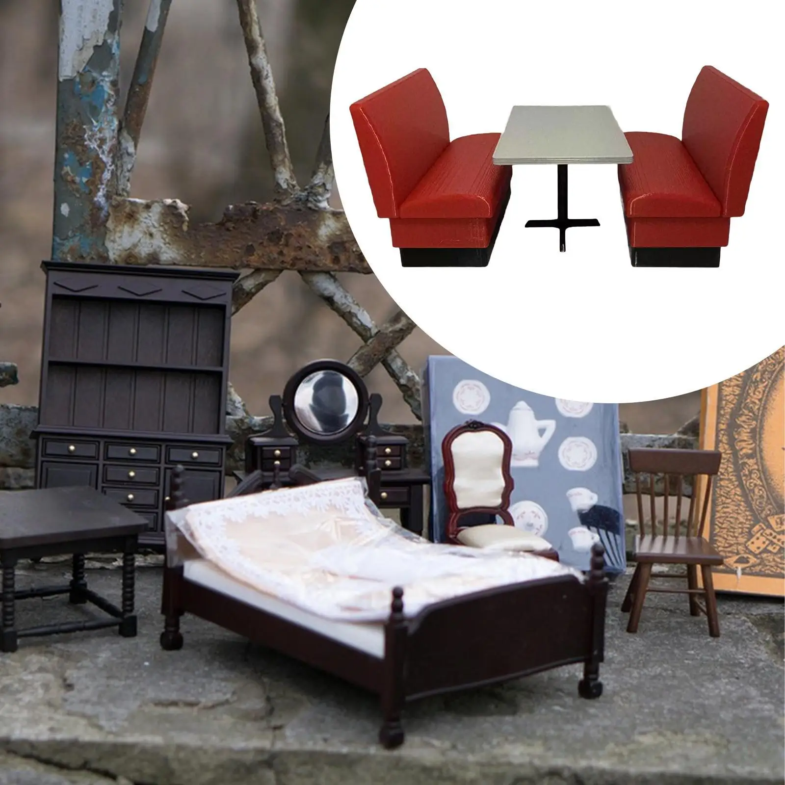 

Booth Sofa Model for 6inch Action Figure Scene Accessories 1/12 Miniature Furniture Realistic for DIY Projects Dessert Shop