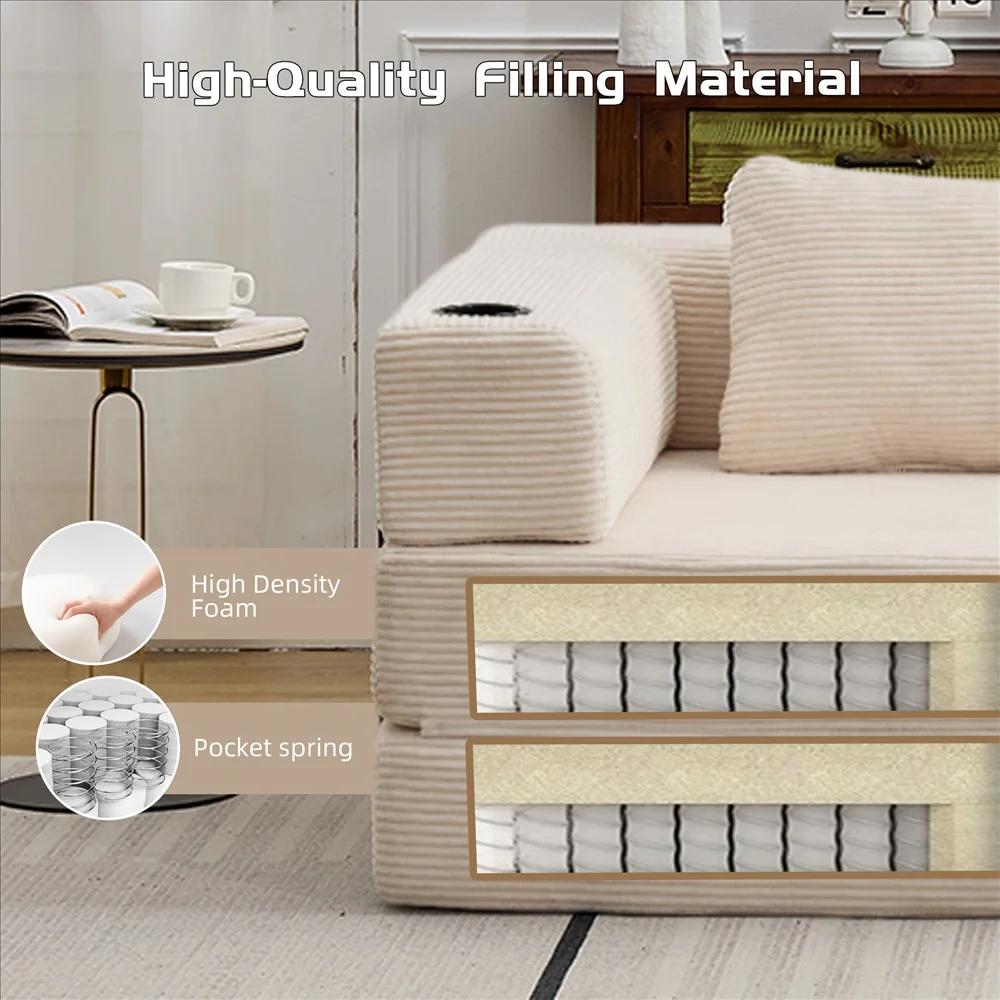 Modernes Frei Kombinierbares Modulares Ecksofa Olivgrüner Cord Convertible Couch mit Getränkehaltern Platzsparende Möbel – Detail 18