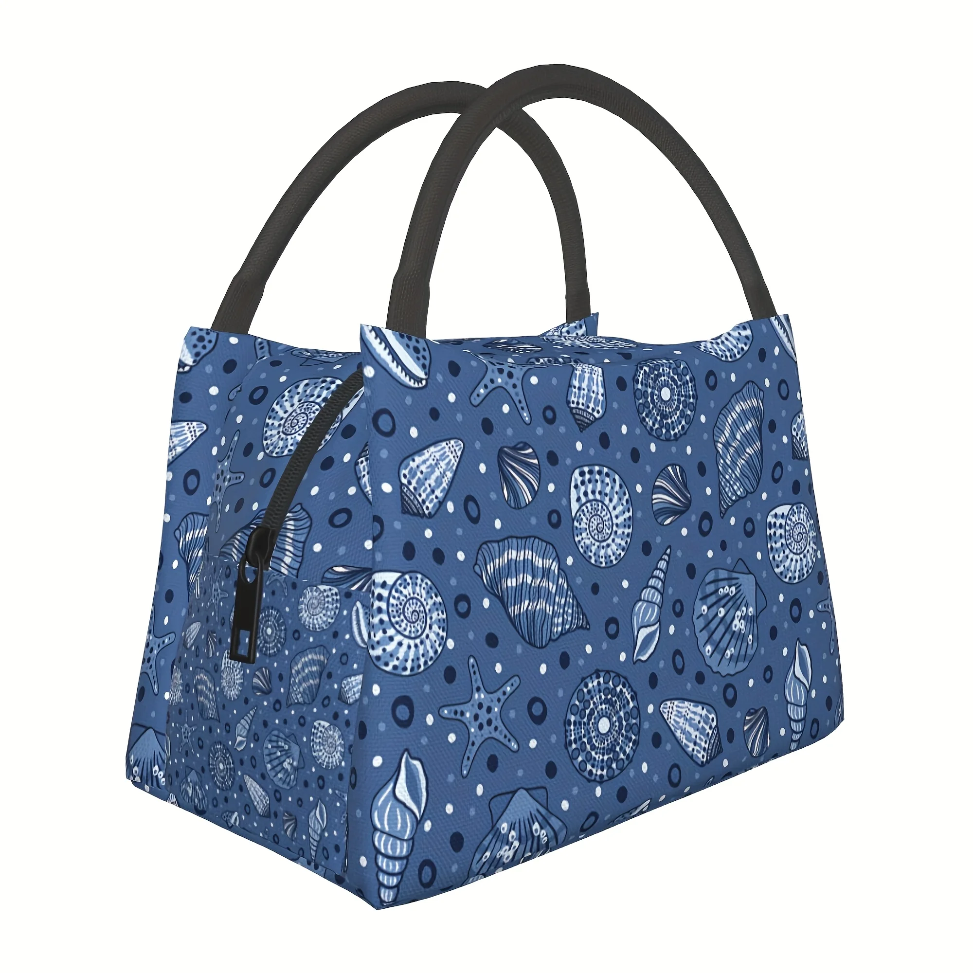 Nautical Shell Starfish Print Tote Cooler Bag Reusable Insulated for Picnic Beach Camping