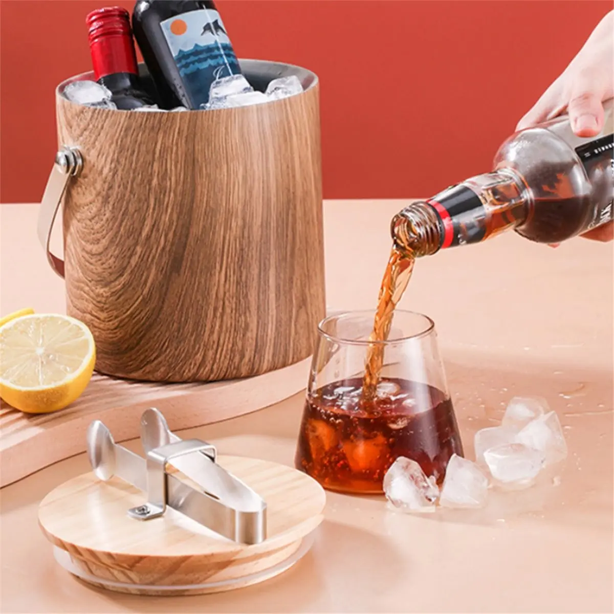 618 Mega Sale Stainless Steel Ice Bucket with Lid & Tongs, Insulated Container for Chilling Wine, Cocktails, and Beer Brown