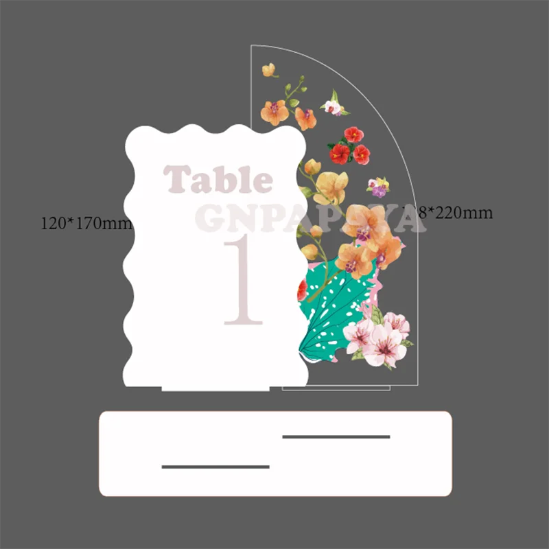 Custom Double Half Arched flower white Mirror Wedding Menu & Table Number Combined Sign Table Centrepiece Wedding Decoration