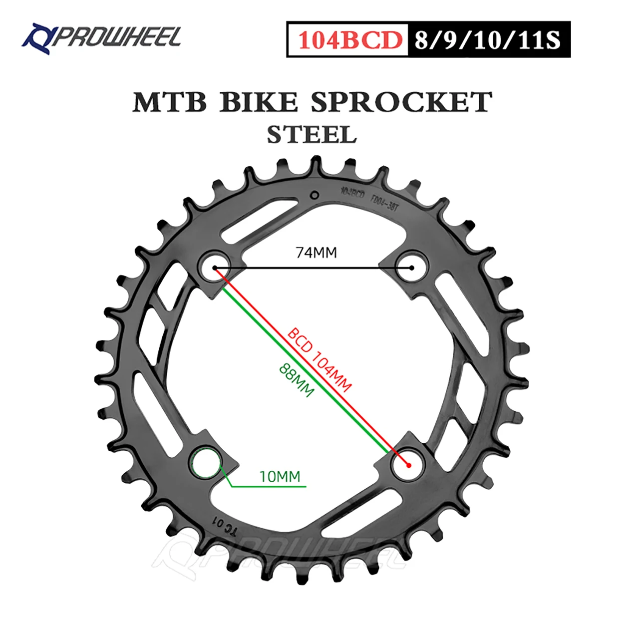 Prowheel MTB Chainring Steel 104BCD Mountain Bike Sprocket 34T 36T 38T Bicycle Crowns Clibing Bike Stars Bicycle Chainrings