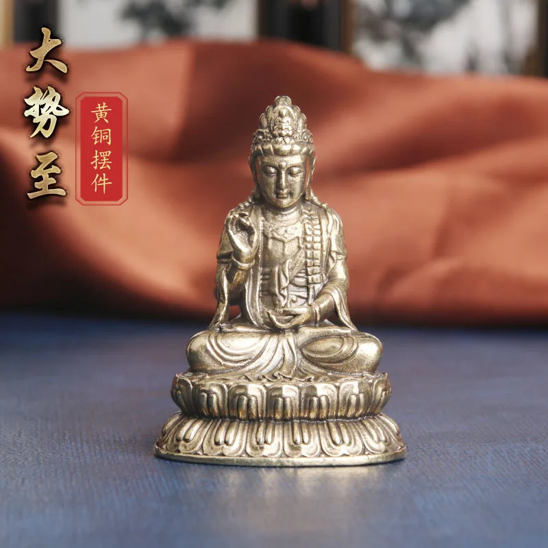 Statue de Bodhisattva Mahasthamaprapta en laiton Vintage, ornement de bureau, sceau sans peur, Statue de bouddha, artisanat, cuivre Antique, vente en gros