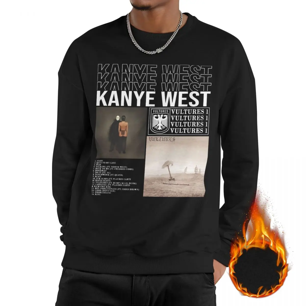 

Unisex Vultures 1 Album Kanye West Fleece-Lined Sweatshirt Stylish Hip Hop Ty Dolla Sign Rap Long Sleeve Sweatshirts Hoodie