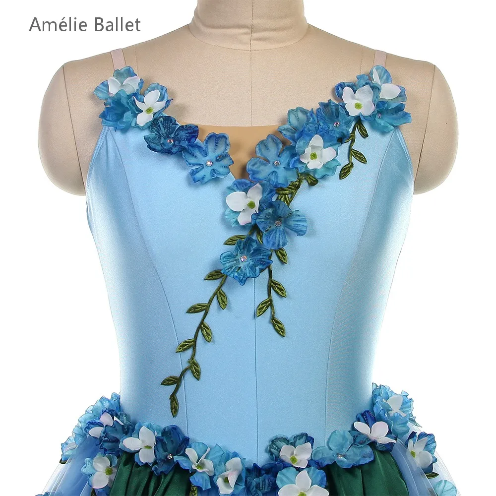 25183 Volwassen Meisjes Ombre Hemelsblauw met Bloem Trim Danskostuums Stage Performance Ballet Tutu Rokken Romantische Ballet Dancewears