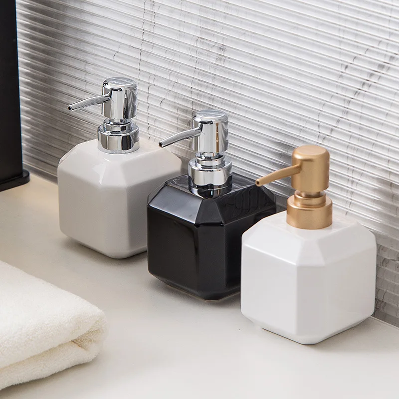 

360ml soap dispenser ceramic hand sanitizer square minimalist black and white split bottle shampoo and shower gel press bottle