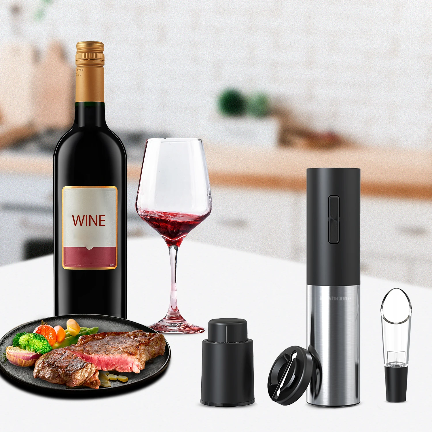 Electric Wine Opener Portable Air Pressure Pump Bottle Opener  Stainless Steel One Click Button Automatic Corkscrew for Kitchen