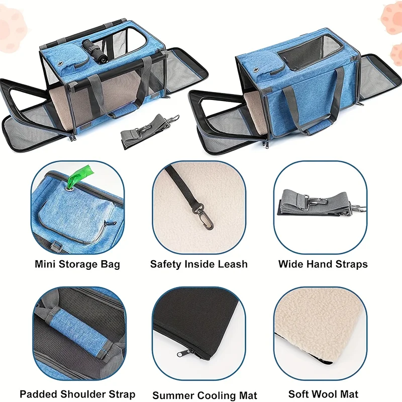 1 قطعة أكياس القط الكبيرة المحمولة الكلب الناقل حقيبة شبكة تنفس حقيبة يد قابلة للطي شركة الطيران المعتمدة السفر حقيبة الحيوانات الأليفة هريرة النقل حقيبة