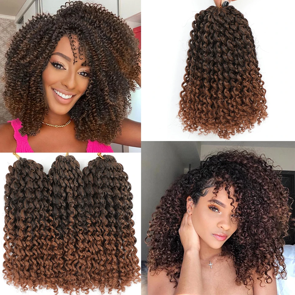 Marlybob Crochet cabelo para mulheres negras, curto Kinky Curly traiding, extensão de cabelo sintético, 8 em, 9 pacotes