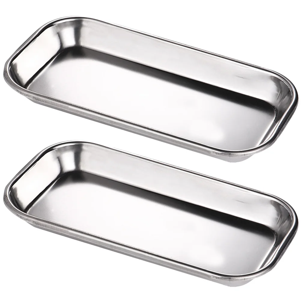 

2pcs Stainless Steel Dental Tray For Oral Instruments Storage Lightweight Portable Rounded Corners Mirror Finish Dentistry Tool