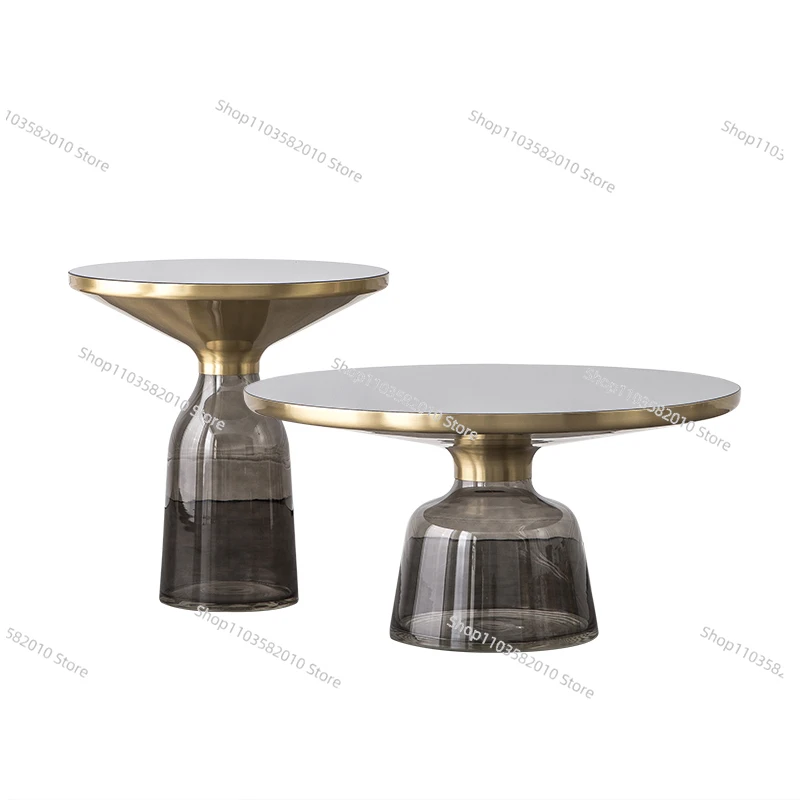 Nordic Round Smoked Glass Nesting Coffee Tables Gold Accent Tables Modern Center Tables for Living Room
