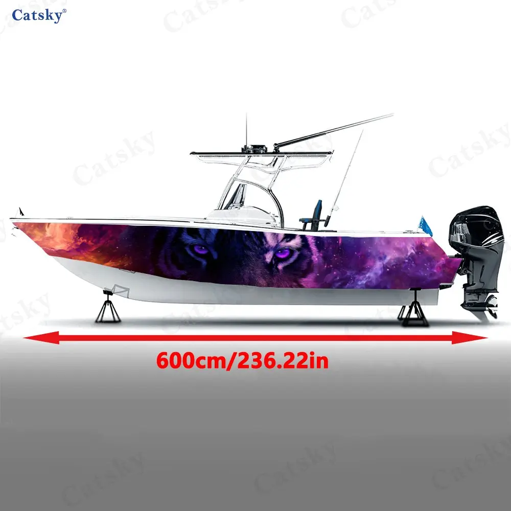 Purple eyed tiger Boat Stickers, PVC Waterproof Durable Vinyl Wrap Decals for Fishing Boats, Durable and Stylish Design