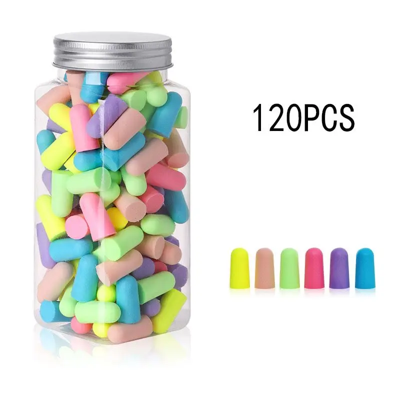 24/60/120PCS sleep earplug noise reduction multi-color earplug bullet type foam earplug