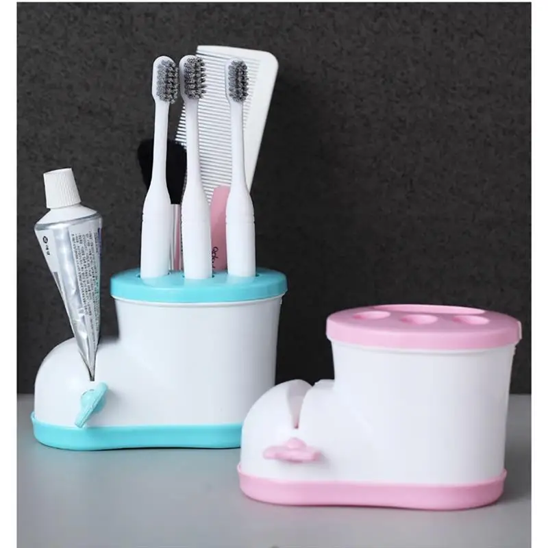 Cute Toothbrush Holder Toothpaste Dispenser Bathroom Organizer Toothbrush Stand Holder Toothpaste Squeezer Bathroom Accessories