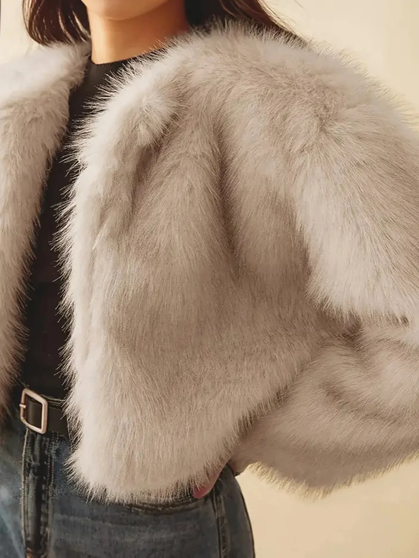 Winter Casual Long Hair Short Warm Cardigan Jacket Pure Color Versatile Warmth Women's Fashion Outerwear Eco-Friendly