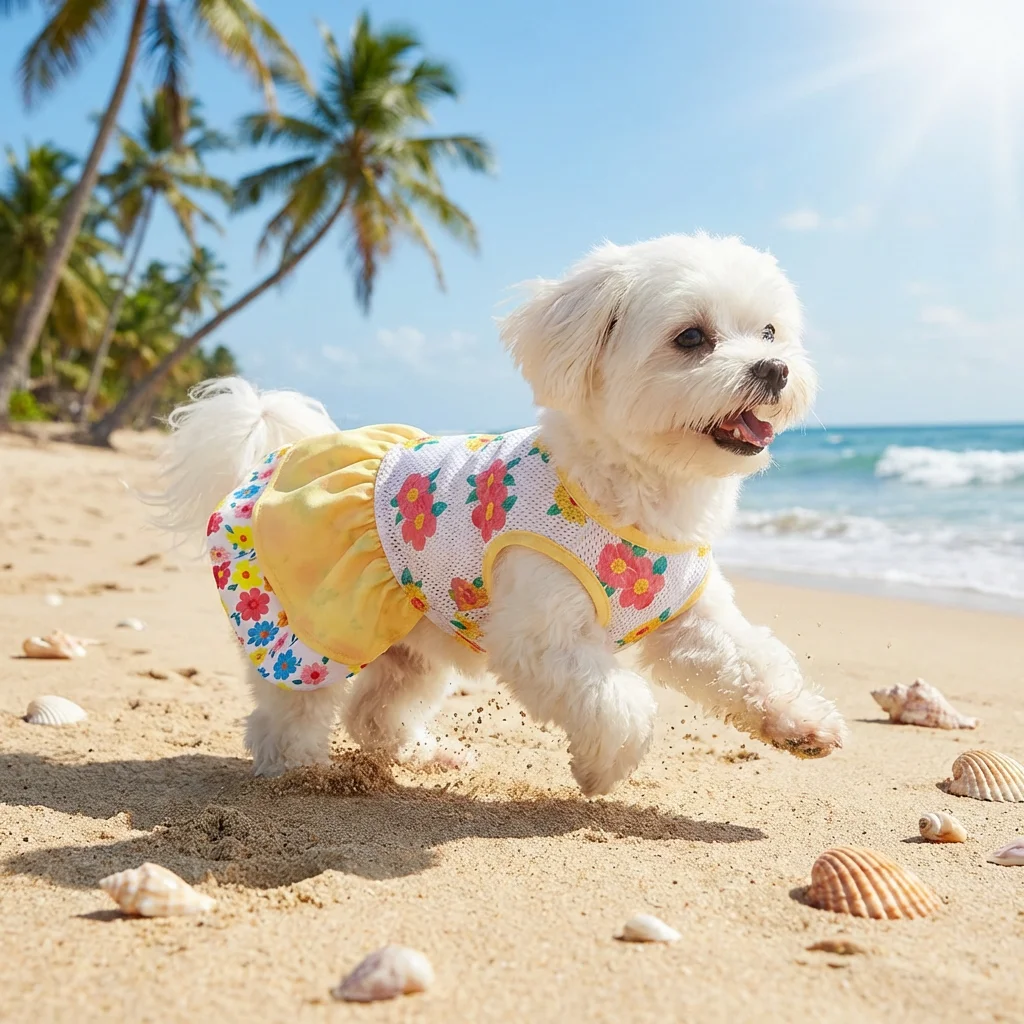 Vestido falda transpirable doble capa amarillo y blanco perros y gatos - imagen 4