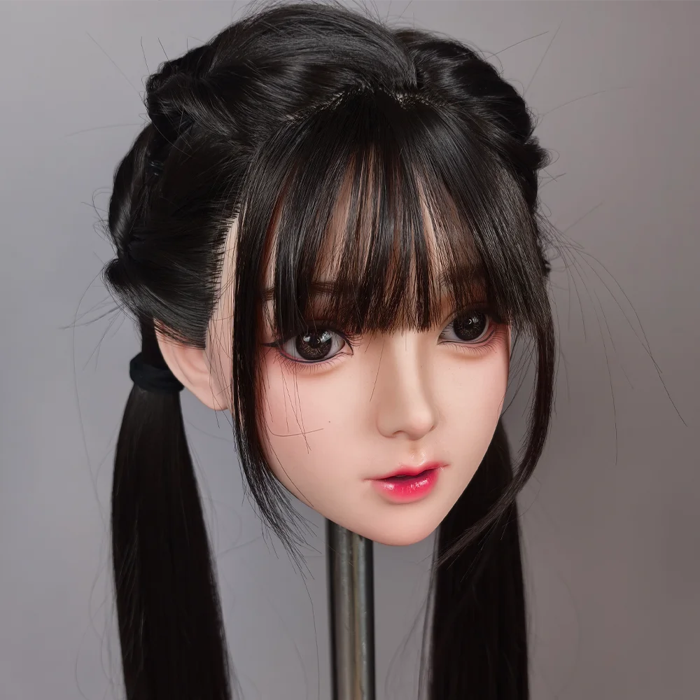 نموذج رأس أنثى جديد، نمط فتاة حلوة، مصنوع من السيليكون، للاستخدام الذكور البالغين. يمكن تجهيزها بشكل اختياري بفم أو بدون