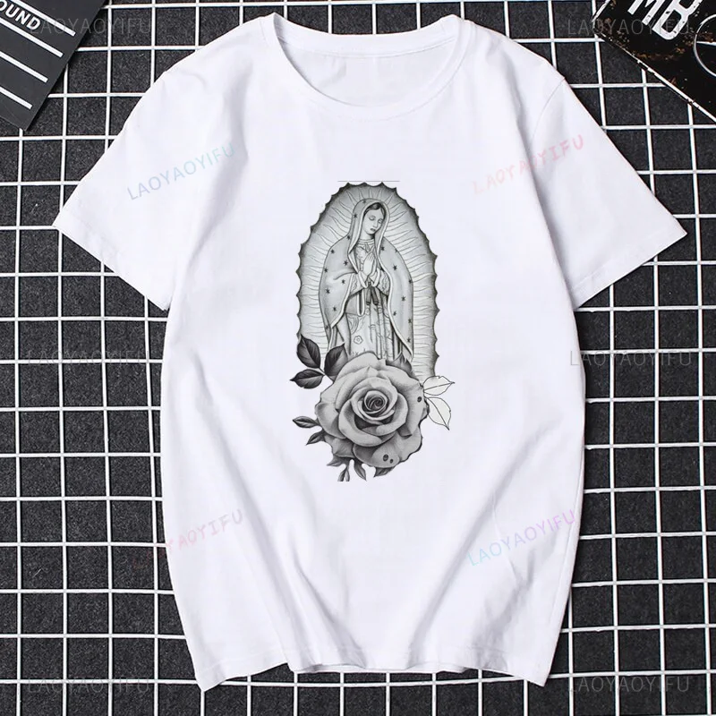 Our Lady of Guadalupe Virgin Mary The Madonna Religious Graphic Tshirt Summer Men Women Short Sleeve O-Neck Streetwear Tops