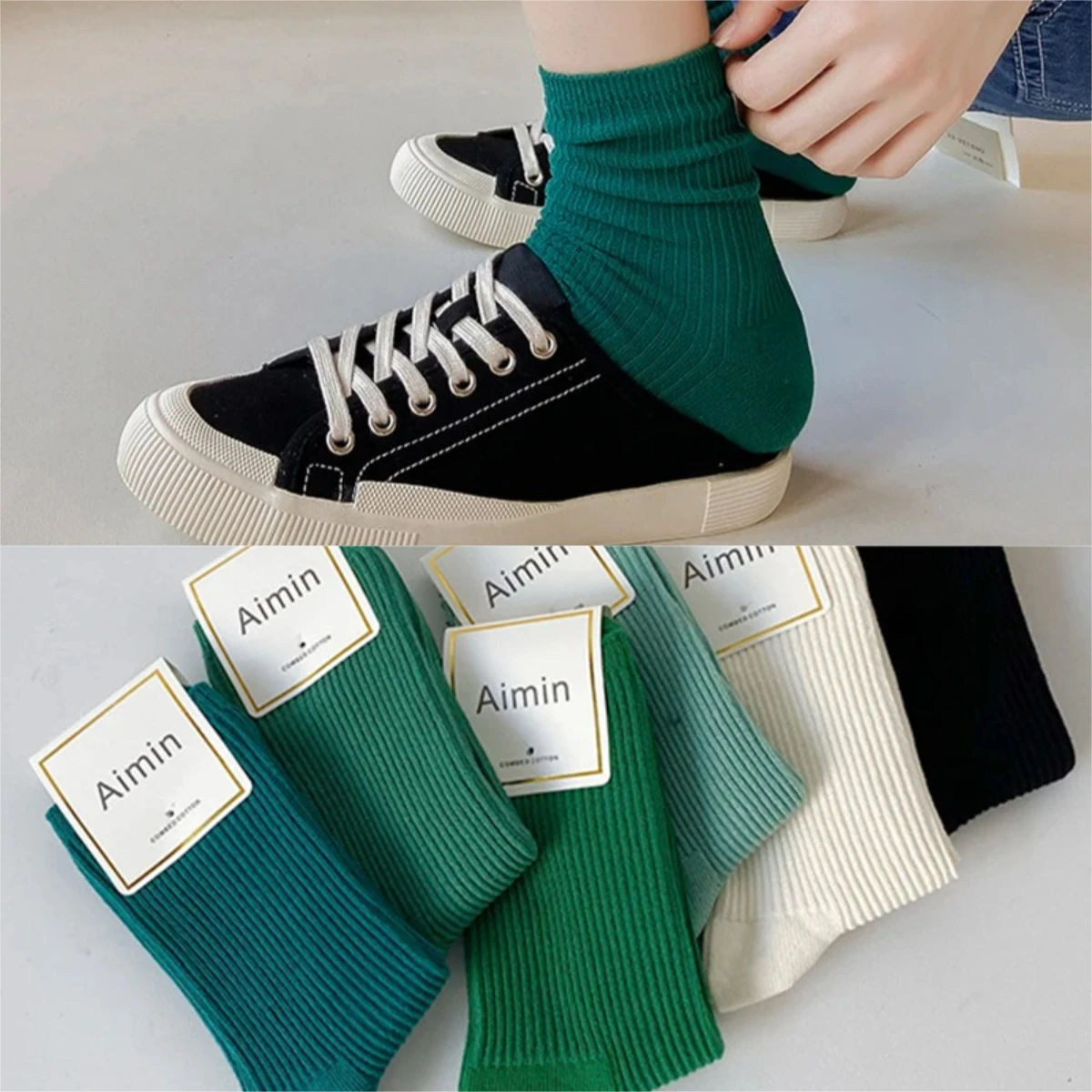 الصلبة جوارب قطنية النساء الأخضر الجوارب الطويلة لوليتا سكيت فام جوارب مخططة فستان الكاحل Calcetine Medias Skarpety Zimowe