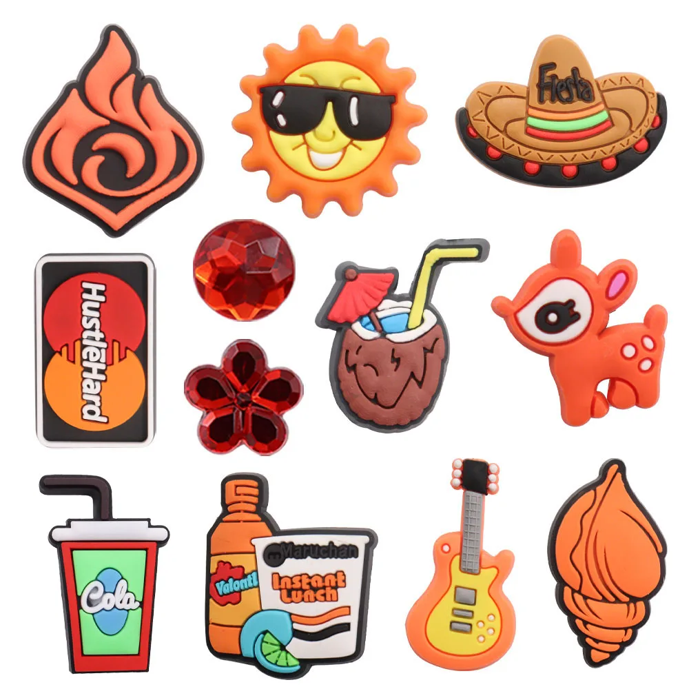 1-12PCS PVC Buckle Clog Sun Hat Flower Coconut Deer Drink Bass Conch Shoe Charms Slipper Accessories Decorations for Bands