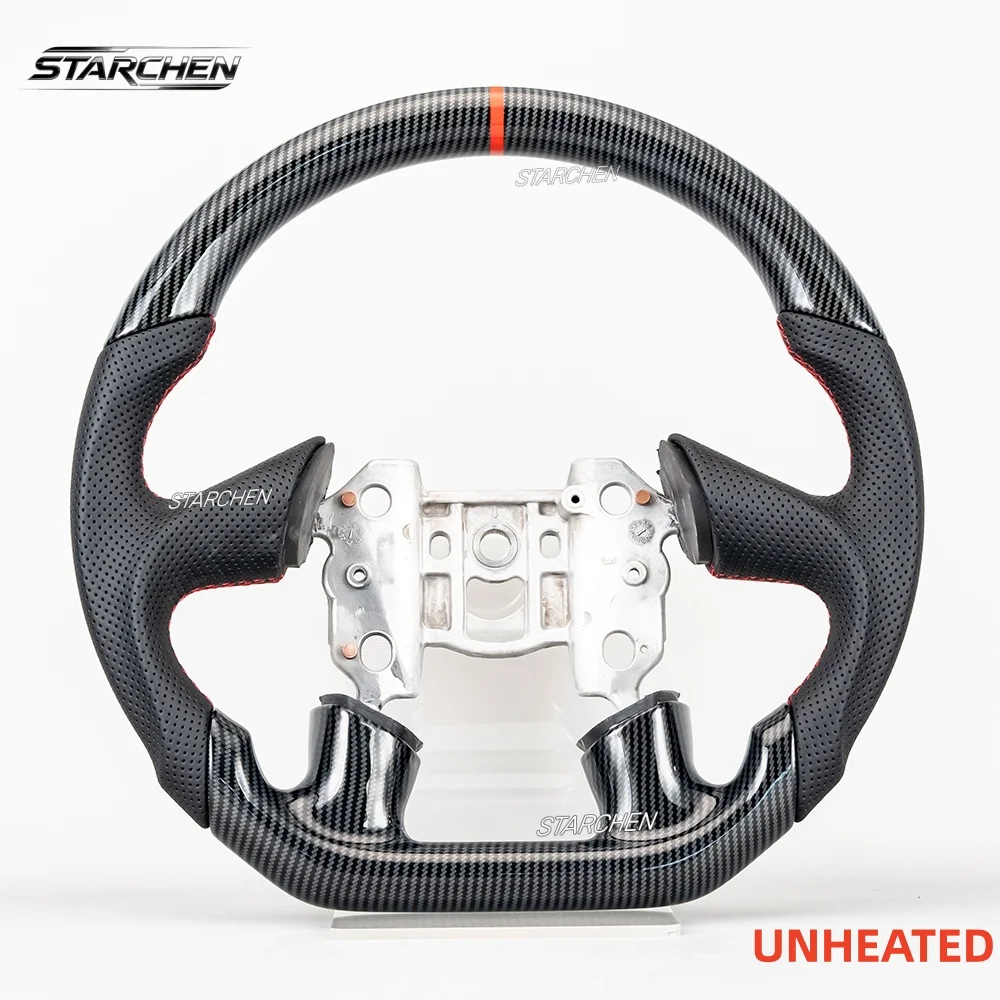 Hydro-Dip Carbon Fiber Steering Wheel For Chevy Corvette C6 4 Spoke 2005 Non-Heated with Perforated Leather Grips Red Stripe and Stitching(C6 4 SPOKE 2005 ONLY)