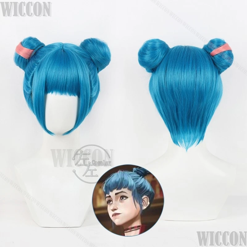 Jinx Cosplay Wig Arcane Season 2 Jinx 30cm 2 packages hair Blue Women Halloween LOL RolePlay Wig Pink Highlight Customized