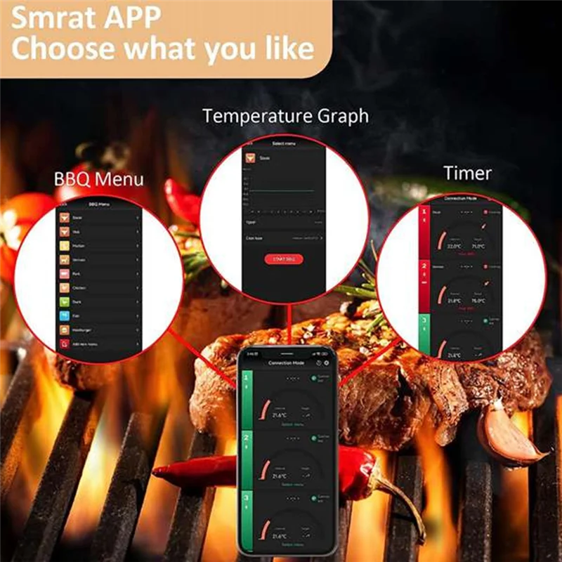 A60F-Wireless Meat Food Thermometer Oven Grill BBQ Steak Bluetooth Temperature Meter Barbecue Accessorie