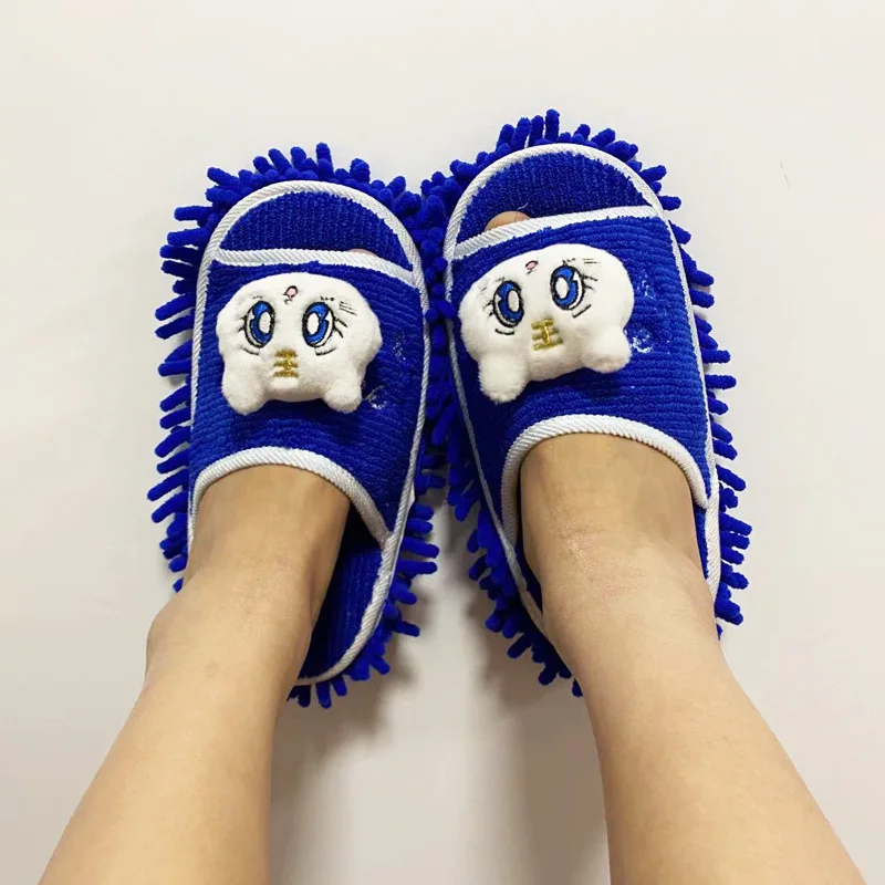 Floor Slippers Chenille Lazy Floor Household Mop For Wash Household Bow Thickened Rriped Double-layer Removable Washable